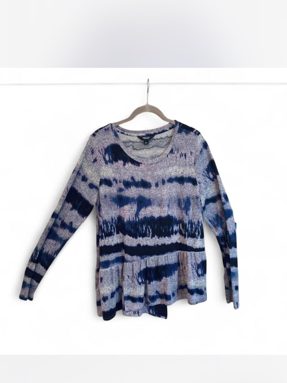 Boho ArtsySimply Vera Vera Wang Blue Tie-Dye-Like Long Sleeve Peplum Top size M